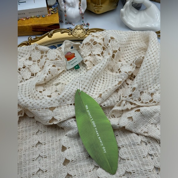 🆕 FARM Rio 🧿 NWT Off White Crochet Long Sleeve Blouse with Batwings, Sz M - Picture 13 of 15